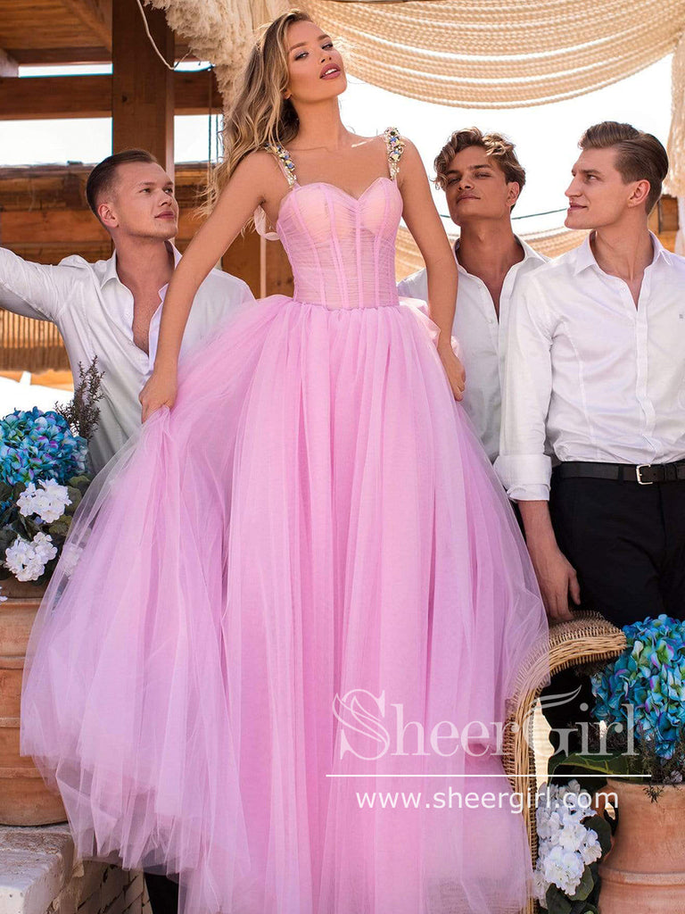 Corset Bodice Ball Gown Strapless Tulle Long Prom Dress in Floor Length ARD2717