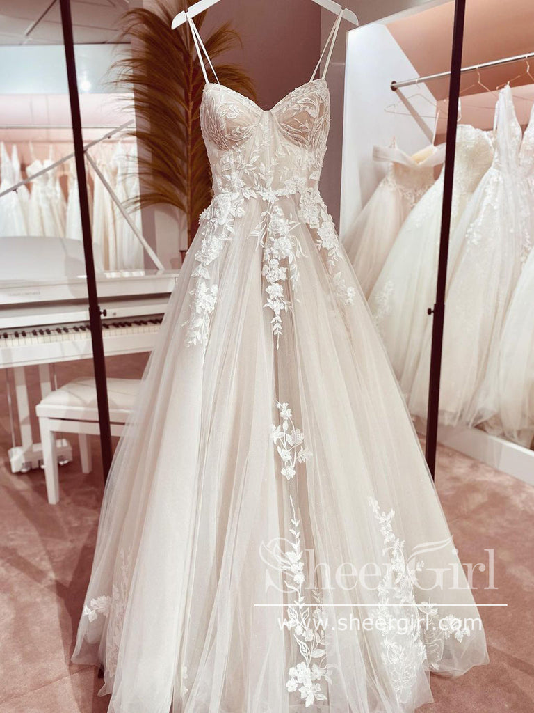 Corset Bodice Spaghetti Straps A Line Wedding Dress AWD1869-SheerGirl