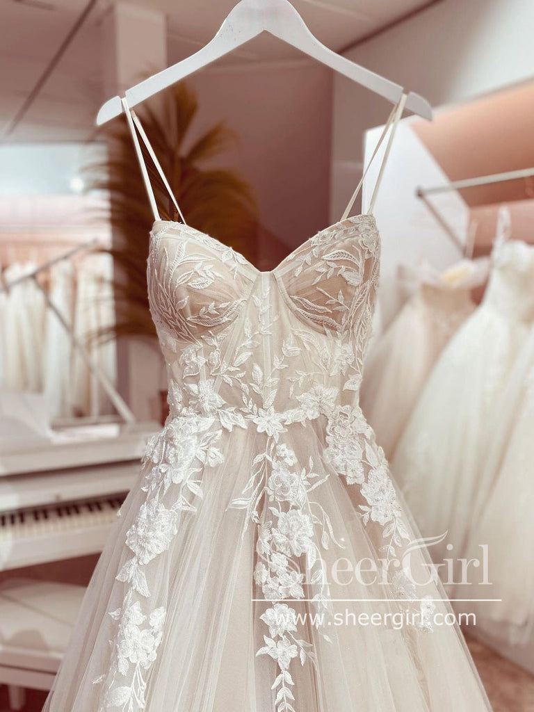 Corset Bodice Spaghetti Straps A Line Wedding Dress AWD1869