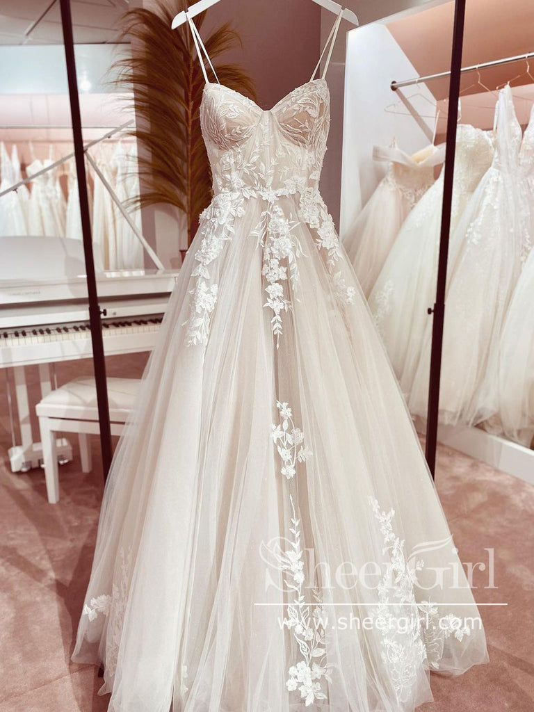 Corset Bodice Spaghetti Straps A Line Wedding Dress AWD1869 Corset Bodice Spaghetti Straps A Line Wedding Dress AWD1869