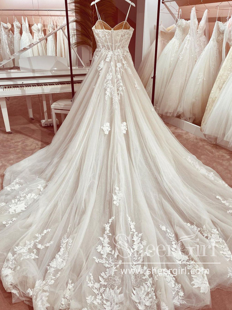 Corset Bodice Spaghetti Straps A Line Wedding Dress AWD1869-SheerGirl