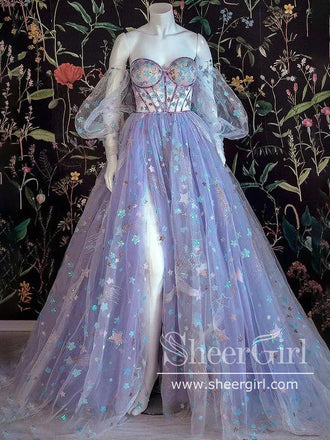 Corset Bodice Stars Prom Dress Sexy Prom Gown with Slit ARD2742-SheerGirl