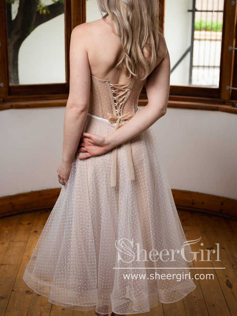 Corset Bodice Sweetheart Neckline Polka Dot Tulle A Line Wedding Dress –  SheerGirl