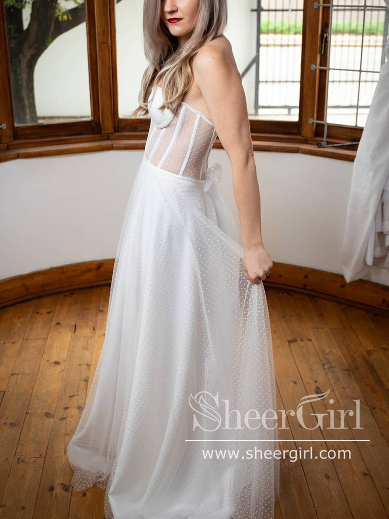 Corset Bodice Sweetheart Neckline Polka Dot Tulle A Line Wedding Dress AWD1760-SheerGirl