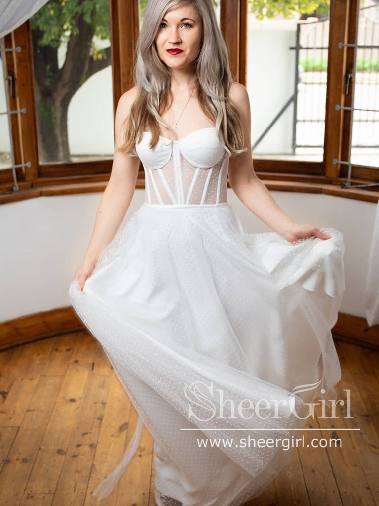 Corset Bodice Sweetheart Neckline Polka Dot Tulle A Line Wedding Dress AWD1760-SheerGirl