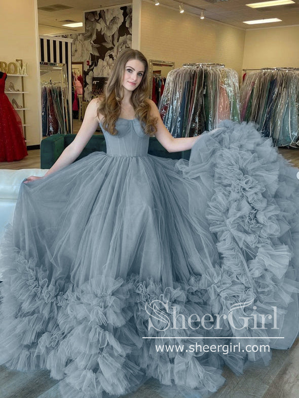 Corset Bodice Tiered Tulle Prom Gown Ball Gown Simple Prom Dress ARD26 SheerGirl