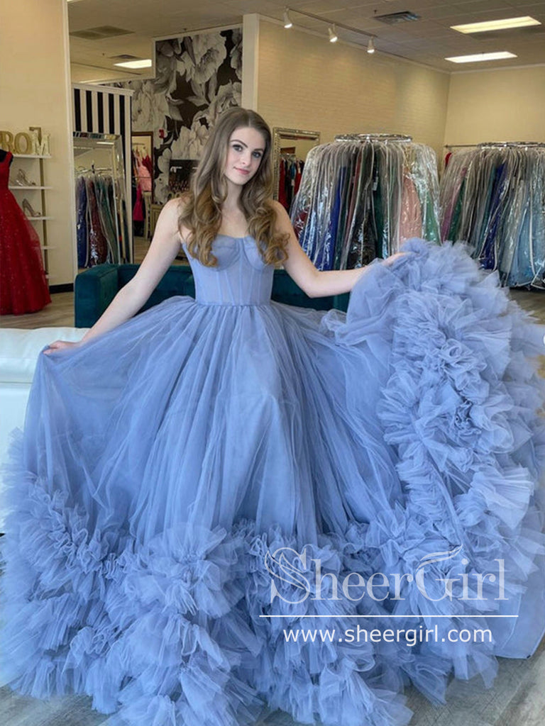 Corset Bodice Tiered Tulle Prom Gown Ball Gown Simple Prom Dress ARD2679-SheerGirl