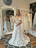 Crisscross Back Modified A-Line Cotton Lace Wedding Gown Court Train Wedding Dress AWD1723-SheerGirl
