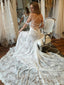 Crisscross Back Modified A-Line Cotton Lace Wedding Gown Court Train Wedding Dress AWD1723