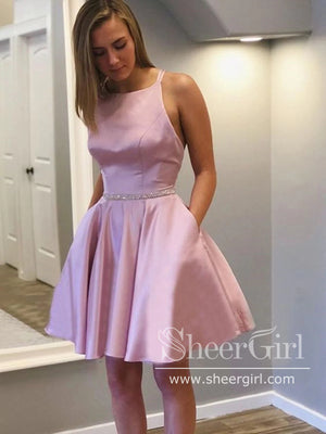 Crossed Straps Satin Short Party Dress Short Evening Dress Homecoming Dress ARD2827-SheerGirl