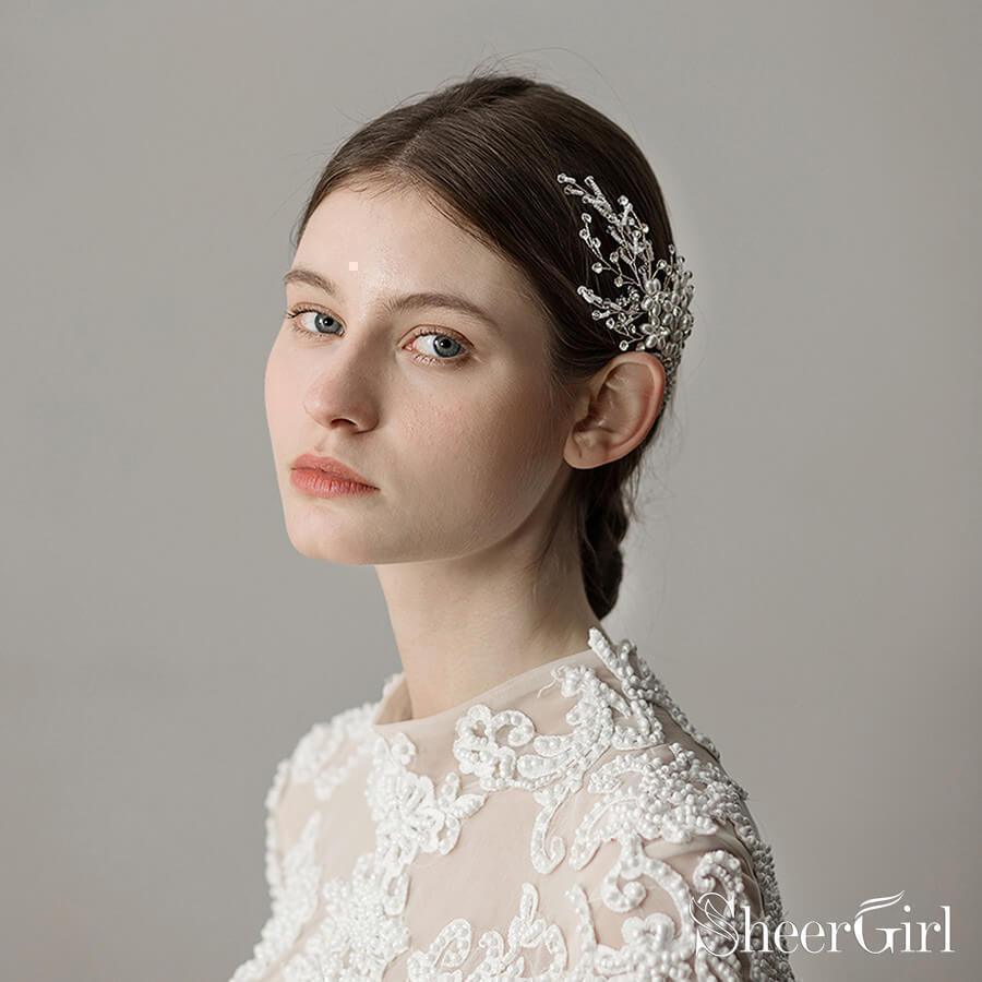 Crystal Sprig Bridal Hair Comb with Pearls ACC1126-SheerGirl