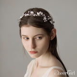Crystal and Pearl Sprig Silver Bridal Headbands with Leaves ACC1118-SheerGirl