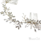 Crystal and Pearl Sprig Silver Headband with Combs ACC1139-SheerGirl