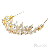 Crystals and Pearls Gold Tiaras with Leaves ACC1141-SheerGirl
