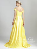 Daffodil Yellow Off Shoulder Sweetheart Neckline Formal Dress A Line with High Slit Long Prom Dress ARD2575-SheerGirl