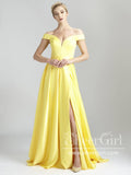 Daffodil Yellow Off Shoulder Sweetheart Neckline Formal Dress A Line with High Slit Long Prom Dress ARD2575-SheerGirl