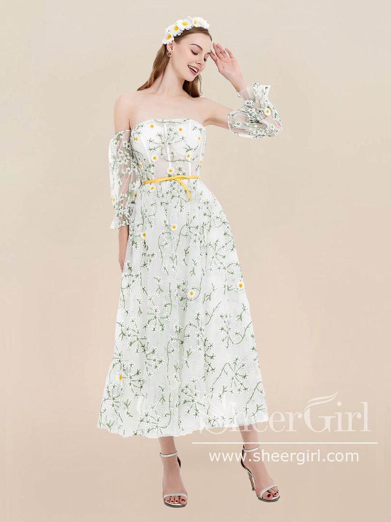 Daisy Embroidery Fairy Prom Dress Tea Length Tulle Homecoming Dress ARD2843-SheerGirl