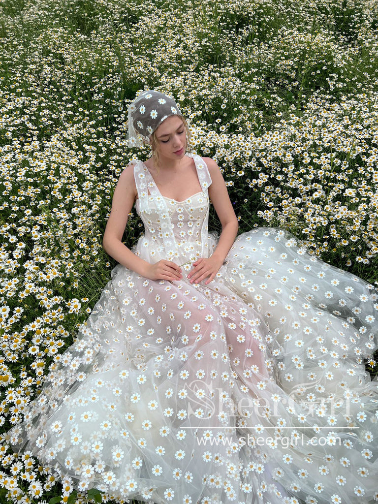 Sheer Daisy Lace White Dress