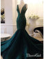 Dark Green Deep V Neck Mermaid Prom Dresses Long Sequins Lace Evening Ball Gowns ARD1030