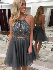 dark grey homecoming dresses Two Piece Beaded Short Prom Dress ARD1461 badge::new Natural 7 Aureia Elegant Classy Chocolate Color:BAHAMA VERDE