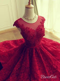 Dark Red Lace Homecoming Dresses Open Back Vintage Short Prom Dresses ARD1369-SheerGirl