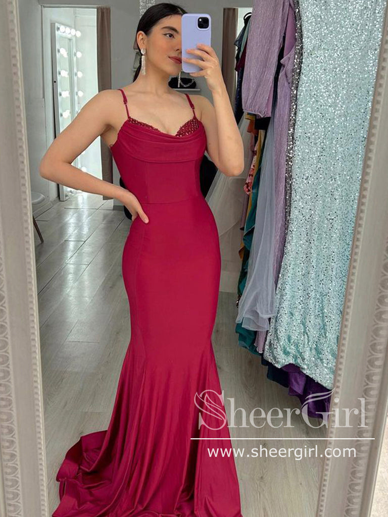 Dark Red Mermaid Satin Prom Dress Sheath Party Dress Evening Dress ARD2929-SheerGirl