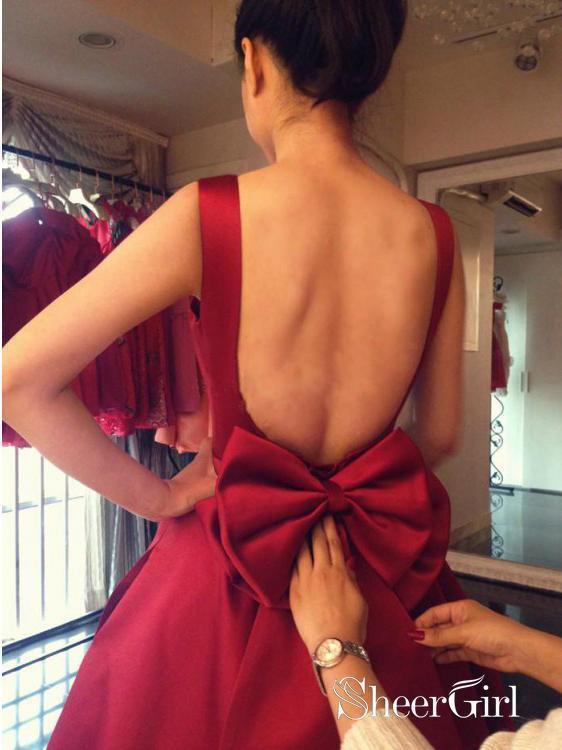 Dark Red Mid Length Prom Dresses Backless Ball Gown Prom Dress with Pocket ARD1501 Dark Red Mid Length Prom Dresses Backless Ball Gown Prom Dress with Pocket ARD1501