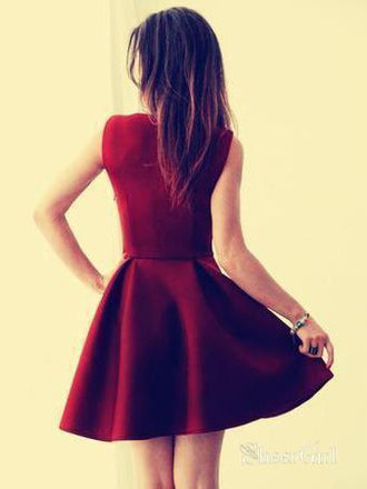 Dark Red Mini Homecoming Dresses Cheap Simple Short Graduation Dress ARD1506-SheerGirl