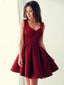 Tmavě červené mini šaty pro návrat domů Levné jednoduché krátké maturitní šaty ARD1506 