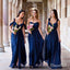 Vestidos de dama de honor no coincidentes de gasa azul real oscuro, vestidos de fiesta de boda baratos, apd1751