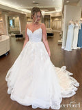 Deep Sweetheart Tulle Wedding Gown with Lace Bodice Spaghetti Straps Court Train Wedding Dress AWD1664-SheerGirl