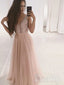 Deep V Illusion Neck Rhinestones Bodice Rose Pink Tulle Prom Dress ARD2478