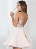 Deep V Neck Blush Mini Homecoming Dresses Sexy Backless Sequin Short Party Dress ARD1581-SheerGirl