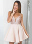 Deep V Neck Blush Mini Homecoming Dresses Sexy Backless Sequin Short Party Dress ARD1581