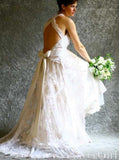 Deep V Neck Cross Back Wedding Dresses Ivory Lace With Beadings Wedding Gowns AWD1603-SheerGirl