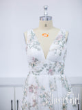 Deep V Neck Floor Length Bridal Dresses Colorful Lace Metalic Edged Wedding Dresses AWD1651-SheerGirl
