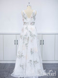 Deep V Neck Floor Length Bridal Dresses Colorful Lace Metalic Edged Wedding Dresses AWD1651-SheerGirl