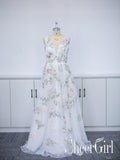 Deep V Neck Floor Length Bridal Dresses Colorful Lace Metalic Edged Wedding Dresses AWD1651-SheerGirl