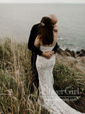 Deep V Neck Mermaid Wedding Gown With Spaghetti Straps Lace Wedding Dress AWD1809-SheerGirl