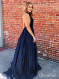 Deep V Neck Navy Blue Long Prom Dresses Sexy Backless Formal Dress ARD2025-SheerGirl