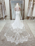 Deep V Neck Scoop Sleeves Backless Mermaid Wedding Dress with Shaped Train AWD1767-SheerGirl