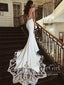 Deep V Neck Scoop Sleeves Backless Mermaid Wedding Dress with Shaped Train AWD1767