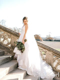 Deep V Neck Spaghetti Straps Multi-Layered Tulle Bridal Dress A Line Sweep Train Wedding Dress AWD1704-SheerGirl