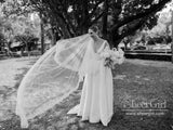 Deep V Neckline A Line Pleated Ball Gown with High Slit Satin Wedding Dress AWD1761-SheerGirl