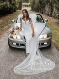 Deep V Neckline Geometrical Pattern Sequins Mermaid Wedding Dress with Detachable Tulle Train AWD1750-SheerGirl
