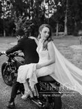 Deep V Neckline Geometrical Pattern Sequins Mermaid Wedding Dress with Detachable Tulle Train AWD1750-SheerGirl