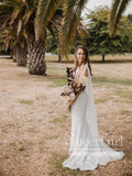 Deep V Neckline Geometrical Pattern Sequins Mermaid Wedding Dress with Detachable Tulle Train AWD1750-SheerGirl