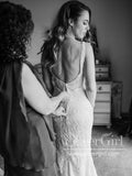 Deep V Neckline Geometrical Pattern Sequins Mermaid Wedding Dress with Detachable Tulle Train AWD1750-SheerGirl