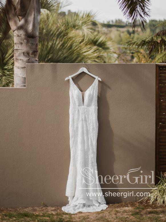 ARIEL | Metallic Mermaid Wedding Dress with Deep V and Detachable Train