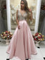 Deep V-neck Beaded Red Satin Prom Dresses with Pocket,Long Formal Pageant Dresses APD3184